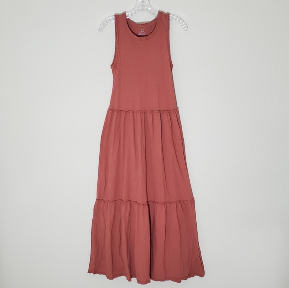 Cotton Knit Tiered Tank Maxi Dress 